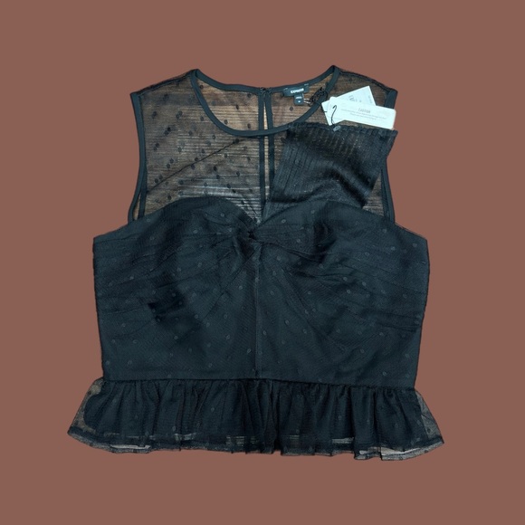 Express Tulle Polka Dot Twist Front Peplum Tank - Picture 2 of 4